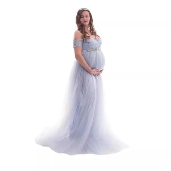 Summer New Short-sleeved Lace Stitching Mesh Maternity Trailing Wedding Party Dress - Image 5