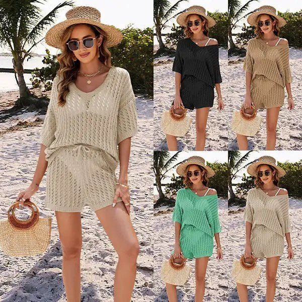 Stylish and Comfortable: Summer Knit Suit Top and Shorts Set for Women 2 Stylish and Comfortable: Summer Knit Suit Top and Shorts Set for Women - Image 2