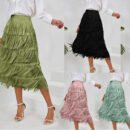 2024 Spring/Summer Women's Fringe Half Skirt: Chic Mid-Length Elastic Waist Style