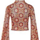 Women's Trumpet Sleeves Top with Lettuce Edging and Flower Mesh - Perfect for Open Navel T-shirt Look!
