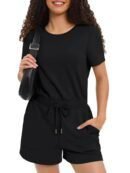 Stylish Women's Summer Short Sleeve Jumpsuit Set with Pockets