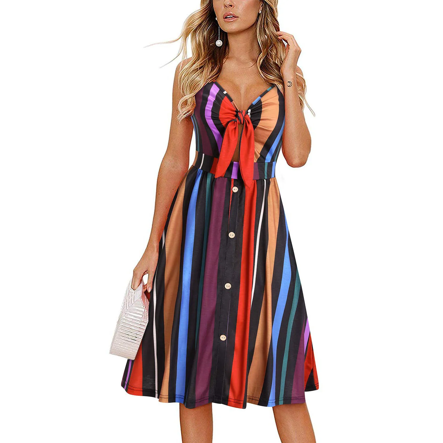 Get Ready for Summer 2024 with Our Stylish Printed Suspender Dress for Women - Slim Fit, Mid Length, and V-neck! 9 undefined