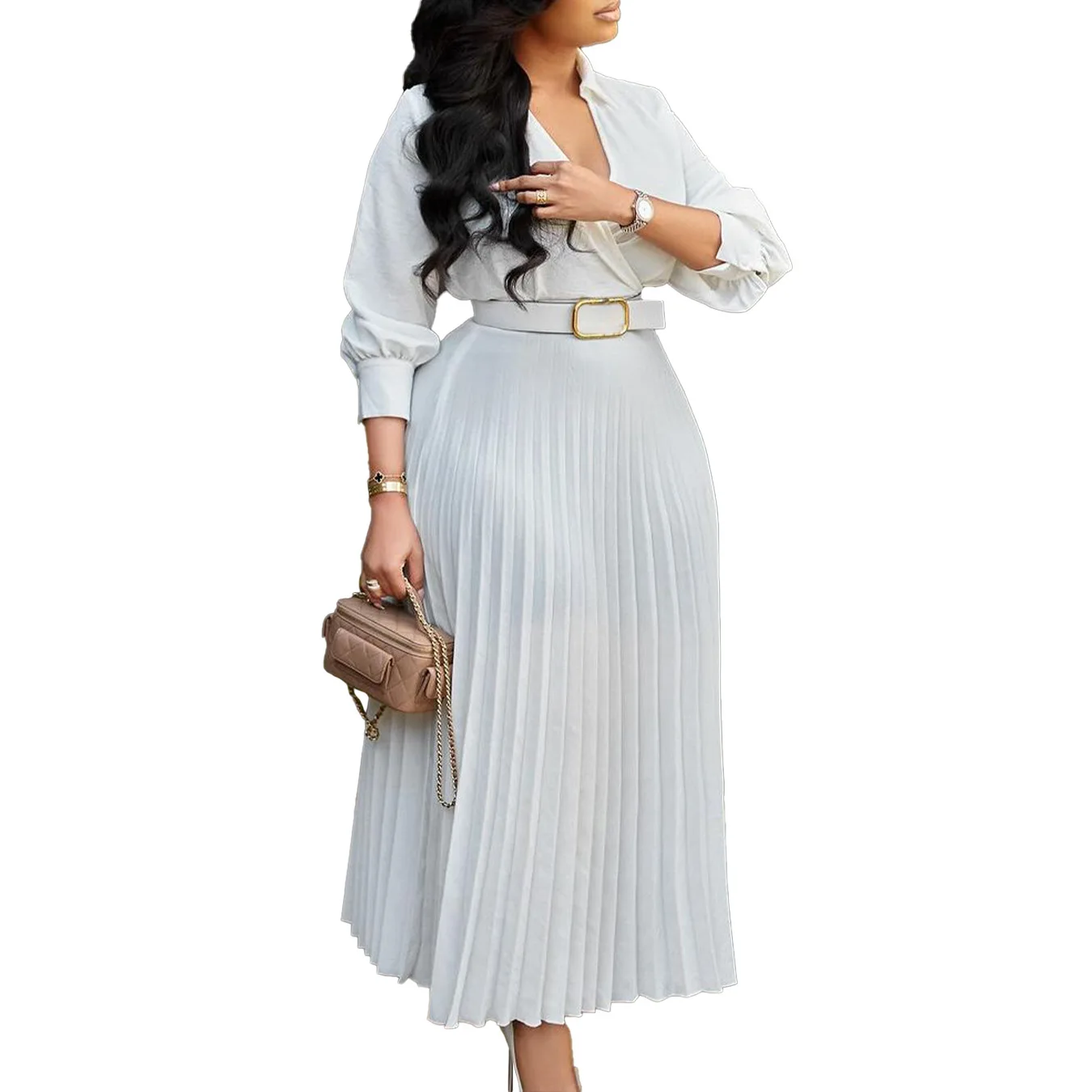 Spring New Women's Solid Color Large Size Loose Fit White Vintage Dress - Stylish and Comfortable Fashion Choice 66 undefined
