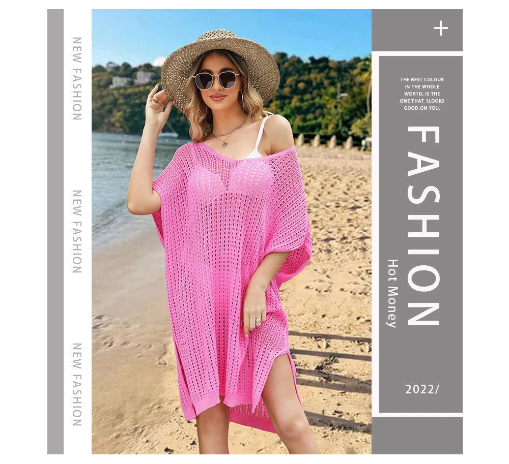 Stylish and Comfortable: 2024 Spring Summer Plus Size Beach Cover Up Dress with Cutout Splicing and Hollow Out Design 6 kf S4c6956718936479cb1c8428bfe18dbdeT