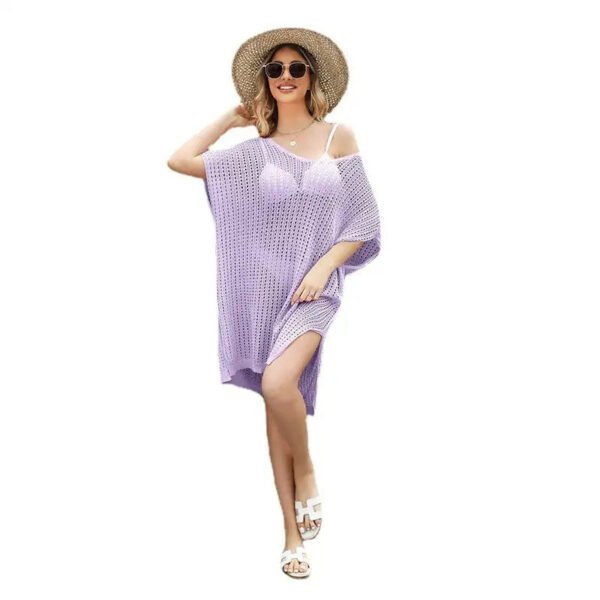 Stylish and Comfortable: 2024 Spring Summer Plus Size Beach Cover Up Dress with Cutout Splicing and Hollow Out Design - Image 3