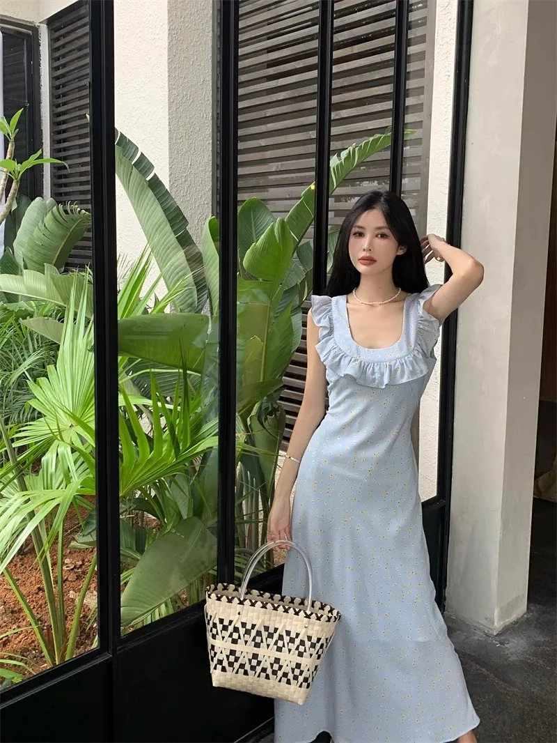 French romantic gentle small flying sleeves blue floral dress children's summer 2024 new seaside vacation dress 13 kf S510ba00fa55e41728ccfe71adaf6393bs
