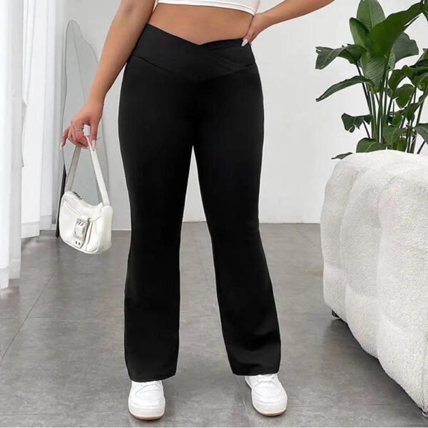 Upgrade Your Style with Plus Size V-Waist Casual Pants - High Waist, Hip Lift, Slim Fit, and Wide-Leg Design! - Image 4