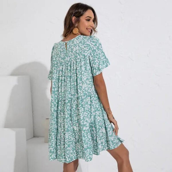 Stay Stylish this Summer with our Loose Fitting Floral Summer Dress for Women - Featuring Round Neck and Fragmented Leaf Sleeves! - Image 3