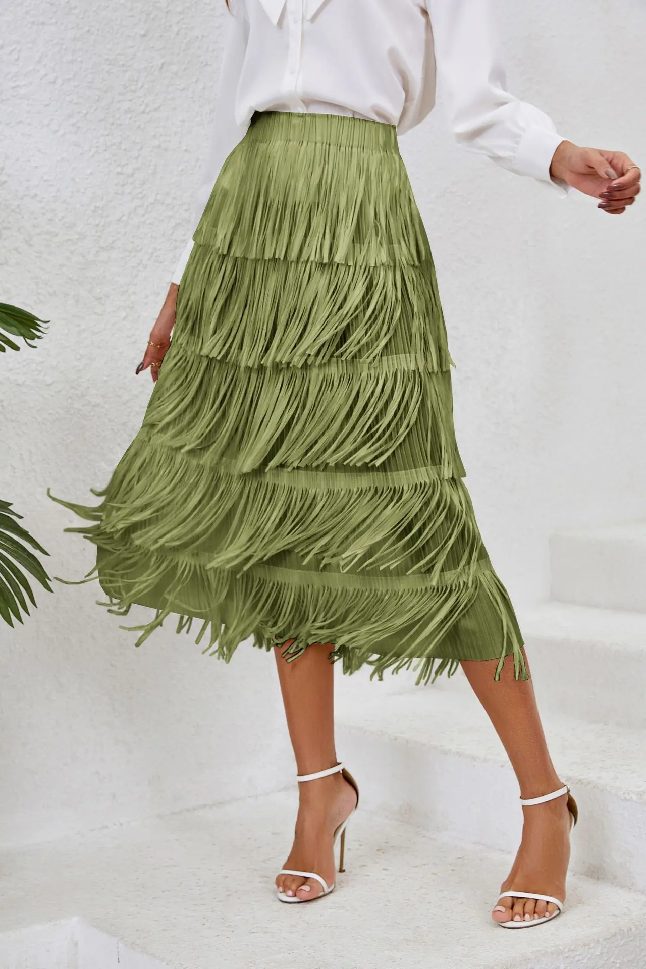 2024 Spring/Summer Women's Fringe Half Skirt: Chic Mid-Length Elastic Waist Style 17 kf S5d9c824a28984939852cf56322ab08817