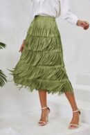 2024 Spring/Summer Women's Fringe Half Skirt: Chic Mid-Length Elastic Waist Style