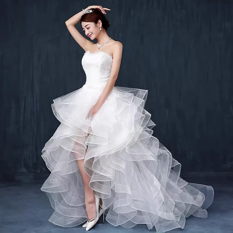 Light Wedding Dress, Short in Front and Long in The Back, Small Trailing, Slim and Thin 13 kf S76ab678a601a418e8f6a3c62d73bd1b1H