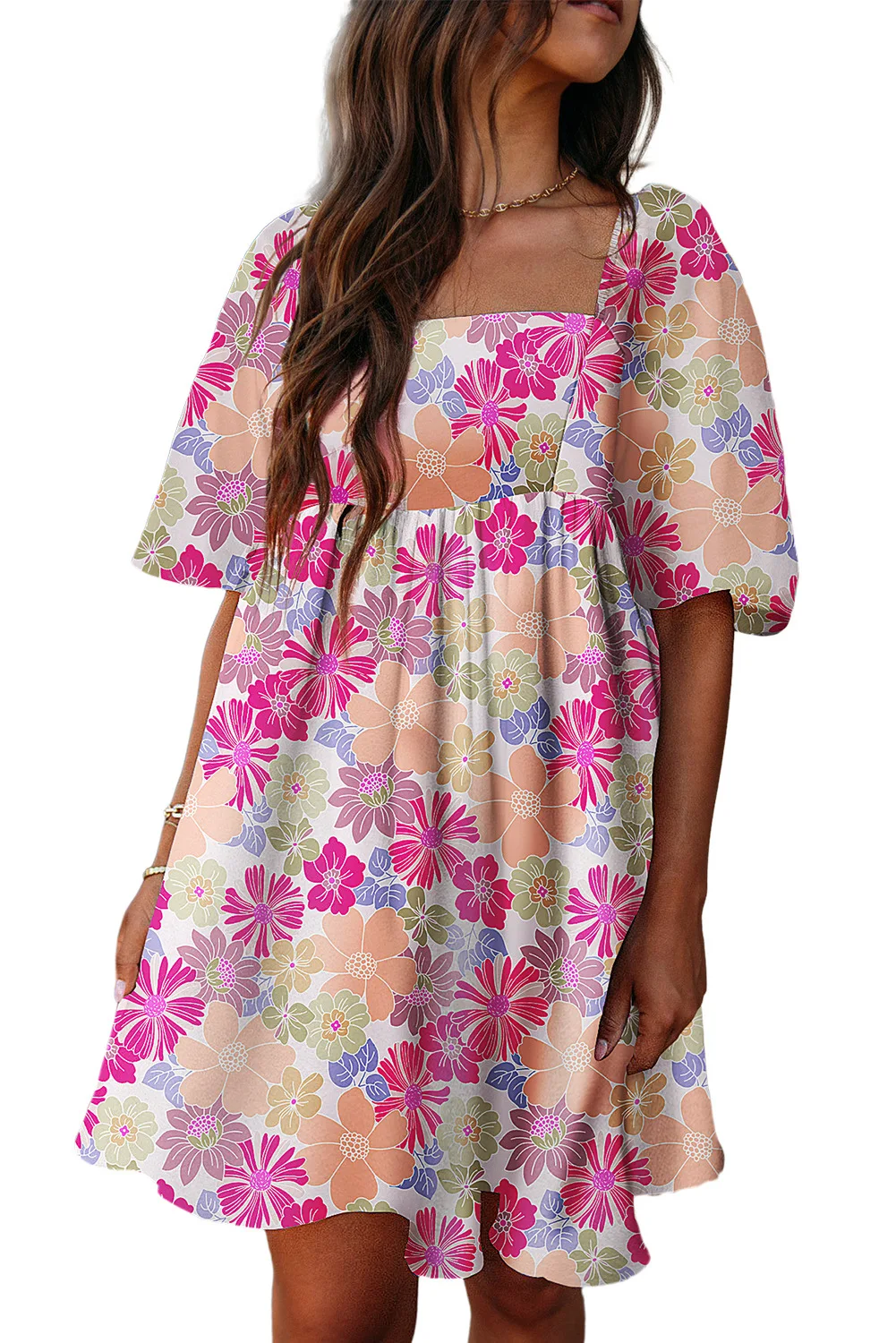 Summer Fashion: Elevate Your Style with Women's Floral Print Square Neck Puff Sleeve Dress - Princess Vibes! 13 kf S88b9286c30044f7e90aea7da64da0fe7k