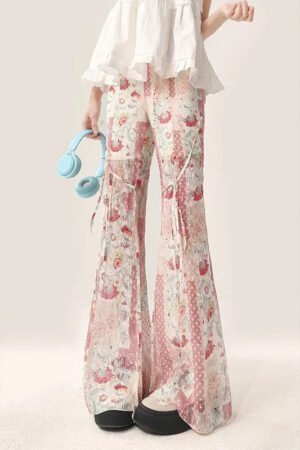Pink Ice Silk Micro-pull Pants Women's Summer Thin Cool Casual High-waisted Speaker Slim Long Pants