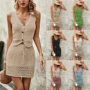 Spring Summer Fashion: Women's V-Neck Tank Top and Half Skirt Set in Solid Colors
