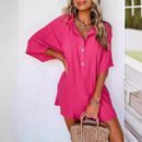 2024 Summer Women's Shirt Jumpsuit: Comfortable, Loose Fit with Split Sleeves and Pocket Detail