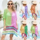 2024 Summer Women's Beach Dresses Cover Up: Spliced Hollow Skirt in Loose Size for Bikini and Beach Dress
