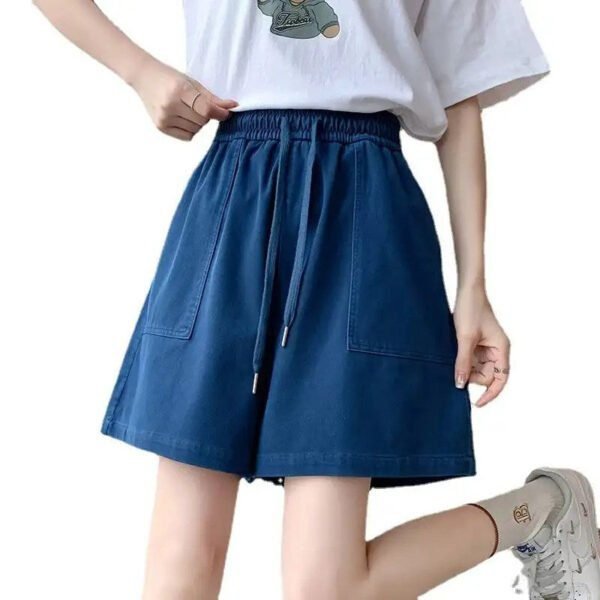 Stay Cool and Stylish this Summer with our Women's High Waisted Washed Silk Denim Jean Short - Loose, Slimming, and Comfortable! - Image 5