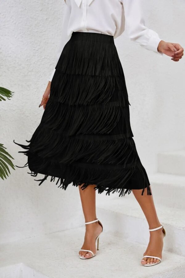 2024 Spring/Summer Women's Fringe Half Skirt: Chic Mid-Length Elastic Waist Style - Image 5
