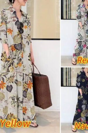 Upgrade Your Wardrobe with Our New Style Cotton and Linen Print Long Shirt Dress - Perfect for Casual and Comfortable Days!