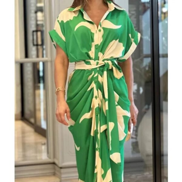 2024 Women's Printed High Waisted Cardigan Dress with Irregular Long Skirt - Short Sleeved Fashion Statement - Image 10