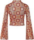 Women's Trumpet Sleeves Top with Lettuce Edging and Flower Mesh - Perfect for Open Navel T-shirt Look!