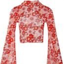 Women's Trumpet Sleeves Top with Lettuce Edging and Flower Mesh - Perfect for Open Navel T-shirt Look!