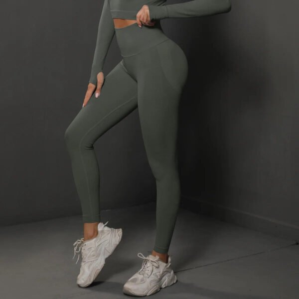 Smiling Face Yoga Dress: High Waist, Tight Fit, Peach Hip Training Pants for Women - Image 3