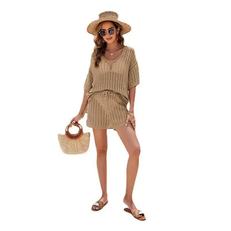 Stylish and Comfortable: Summer Knit Suit Top and Shorts Set for Women 5 Stylish and Comfortable: Summer Knit Suit Top and Shorts Set for Women - Image 5