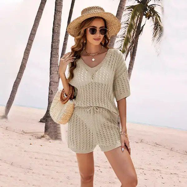 Stylish and Comfortable: Summer Knit Suit Top and Shorts Set for Women 3 Stylish and Comfortable: Summer Knit Suit Top and Shorts Set for Women - Image 3