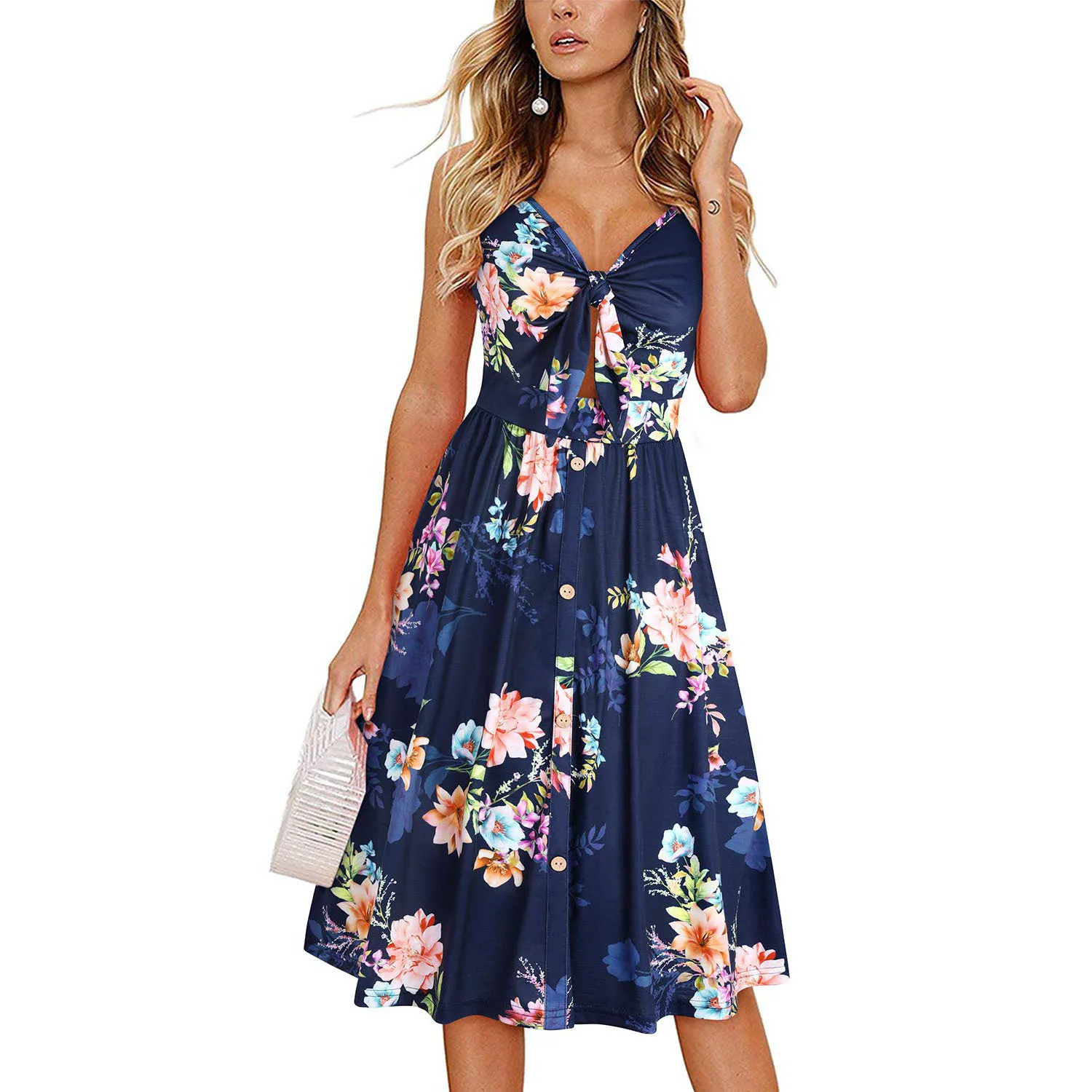 Get Ready for Summer 2024 with Our Stylish Printed Suspender Dress for Women - Slim Fit, Mid Length, and V-neck! 21 undefined