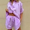 2024 Summer Women's Solid Color Shirt Short Sleeve Suit with Wide Leg Pants and Shorts
