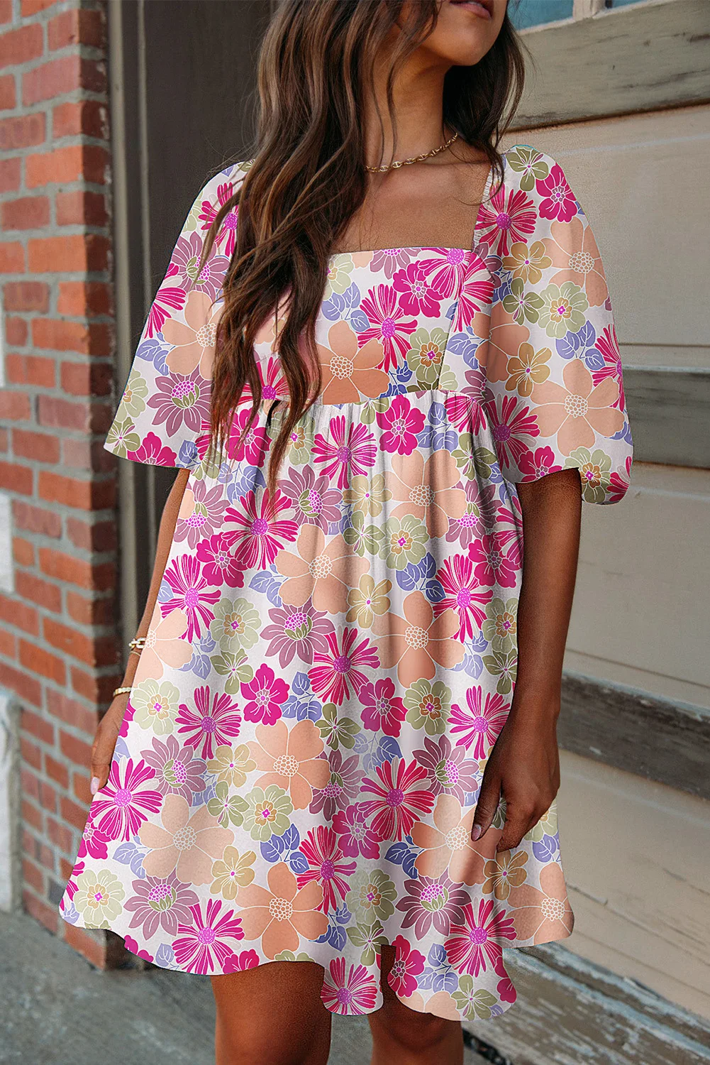Summer Fashion: Elevate Your Style with Women's Floral Print Square Neck Puff Sleeve Dress - Princess Vibes! 11 kf Sba87a7e9c5564a3aa385a5bb3897be9bD