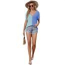 2024 Summer V-neck Cap Sleeve Knit T-shirt Women's: Loose & Casual
