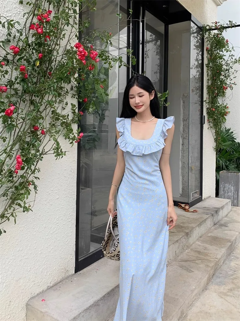 French romantic gentle small flying sleeves blue floral dress children's summer 2024 new seaside vacation dress 11 kf Sc9bc48d1025b4961bb3cc84245104cbdE