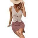 Spring Summer Fashion: Women's V-Neck Tank Top and Half Skirt Set in Solid Colors