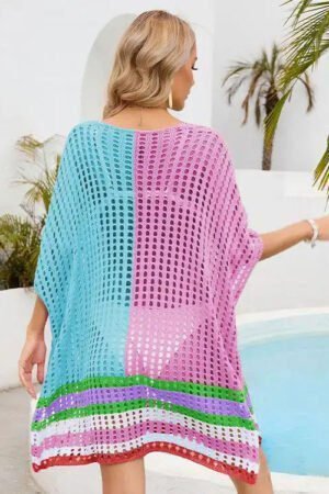 2024 Summer Women's Beach Dresses Cover Up: Spliced Hollow Skirt in Loose Size for Bikini and Beach Dress