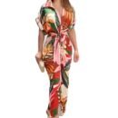 2024 Women's Printed High Waisted Cardigan Dress with Irregular Long Skirt - Short Sleeved Fashion Statement