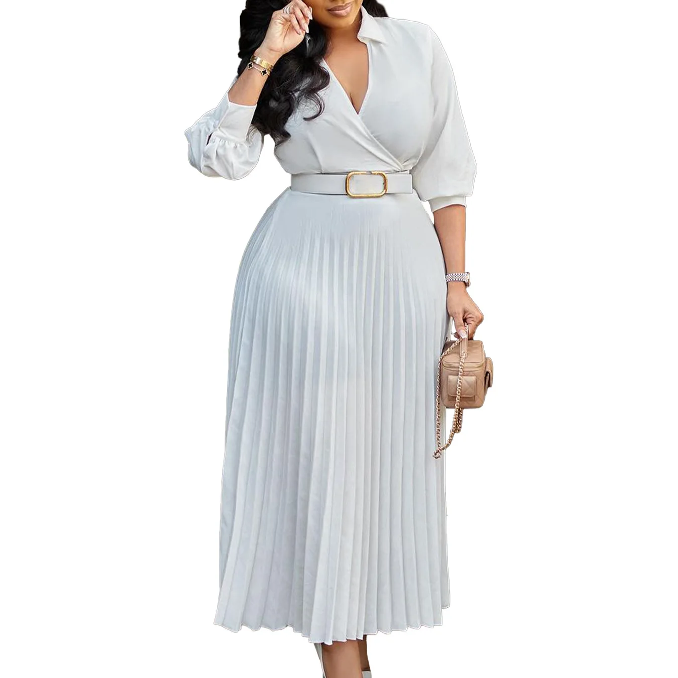 Spring New Women's Solid Color Large Size Loose Fit White Vintage Dress - Stylish and Comfortable Fashion Choice 67 undefined