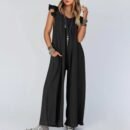 2024 Spring/Summer casual jumpsuits for Women's Jumpsuit: Stylish Pocket Long Casual Shoulder Strap Wide Leg Clothing