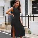 Fashion Commuter Dresses: Solid Color Bottom Knitted Skirt with High Split and Sexy Viscose Material for Women