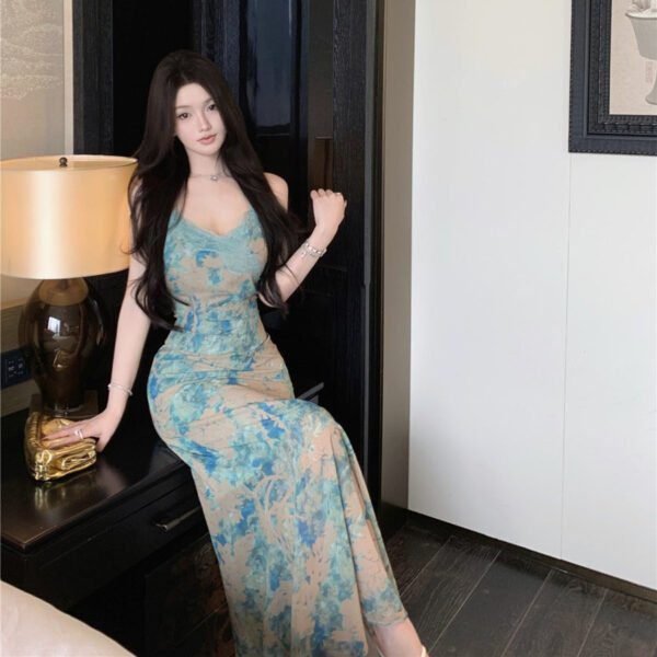 Women’s Retro Fishtail Print Dress: Sexy Sleeveless Bodycon Evening Gown - Image 4
