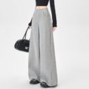 Slouch Wide-Leg Pants: Women’s Curved Hem Lazy Wind Autumn Casual Versatile Stock Image