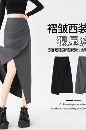 Power Midi Skirt: Sculpted Waist Pleats + Strategic Slit | Modern Tailoring