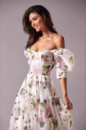 Off-Shoulder Organza Fairy Dress for Women โ Elegant Long Evening Gown