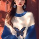 Klein Blue Relief Knit Top: Sculptural Butterfly Print Sweater for Women - Lounge to Gallery Spring Statement Piece