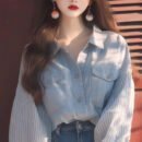 Deconstructed Denim Shirt: Cerulean Wash & Raw Seam Blouse for Women - Art Studio to Office Ageless Statement