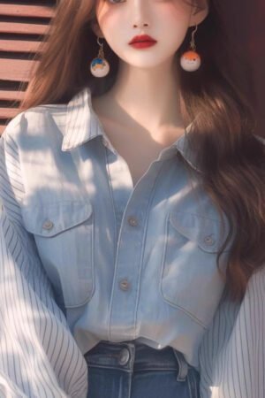Deconstructed Denim Shirt: Cerulean Wash & Raw Seam Blouse for Women - Art Studio to Office Ageless Statement