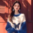 Klein Blue Relief Knit Top: Sculptural Butterfly Print Sweater for Women - Lounge to Gallery Spring Statement Piece