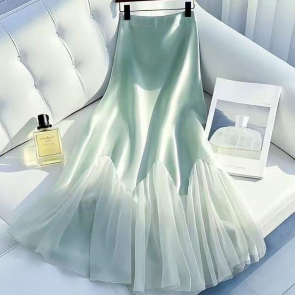 Slimming Ash Grey Mermaid Skirt: Lace-Up Asymmetry Mesh & Satin for Cocktail Wedding Events & Parties - Image 8