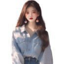 Deconstructed Denim Shirt: Cerulean Wash & Raw Seam Blouse for Women - Art Studio to Office Ageless Statement